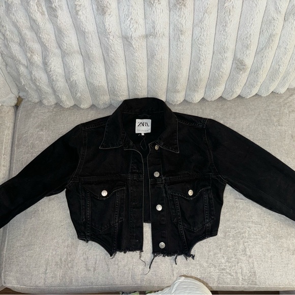 Zara black jean jacket w/ matching pants - Picture 3 of 9